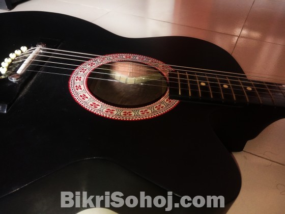 Custom Made Acoustic Guitar Black with picks & bag